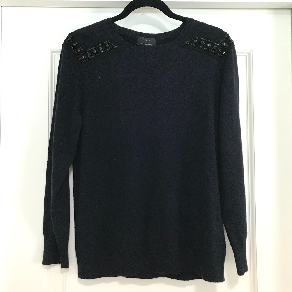 J. Crew Jeweled Shoulder Cashmere Blend Sweater-M - Picture 2 of 5